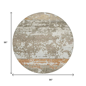 HomeRoots 8' Taupe Copper Ivory Round Indoor Outdoor Area Rug – Durable, Washable, Stylish for Any Space 690455
