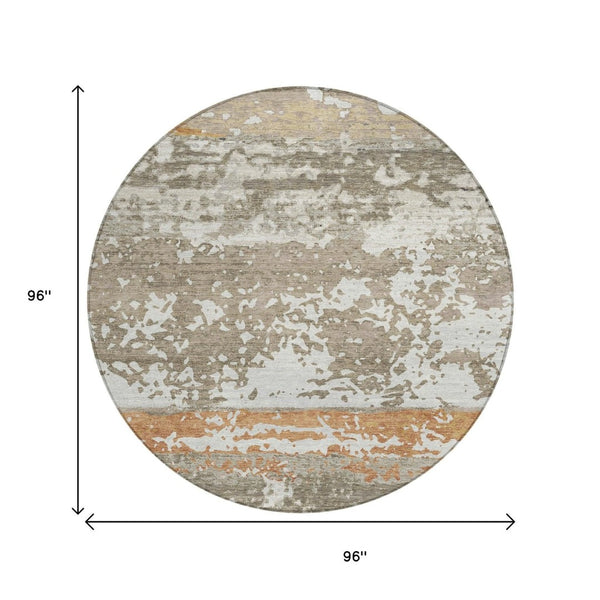 HomeRoots 8' Taupe Copper Ivory Round Indoor Outdoor Area Rug – Durable, Washable, Stylish for Any Space 690455