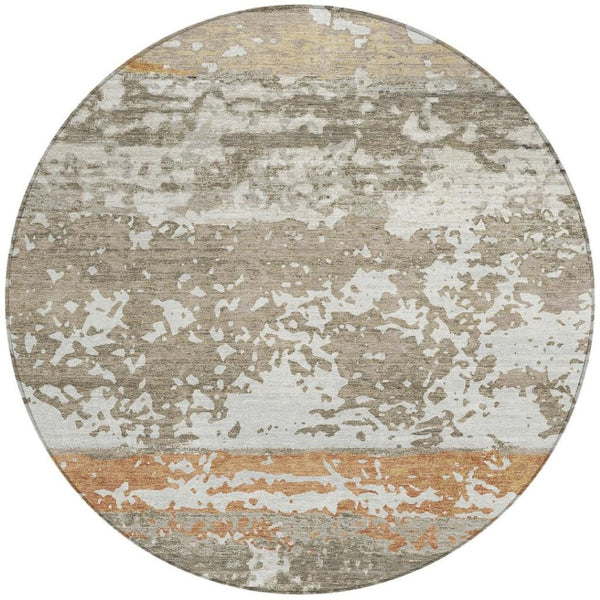 HomeRoots 8' Taupe Copper Ivory Round Indoor Outdoor Area Rug – Durable, Washable, Stylish for Any Space 690455