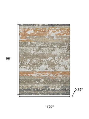 HomeRoots 8' X 10' Washable Taupe Copper Ivory Striped Rug - Durable Indoor Outdoor Style for Any Space! 690456