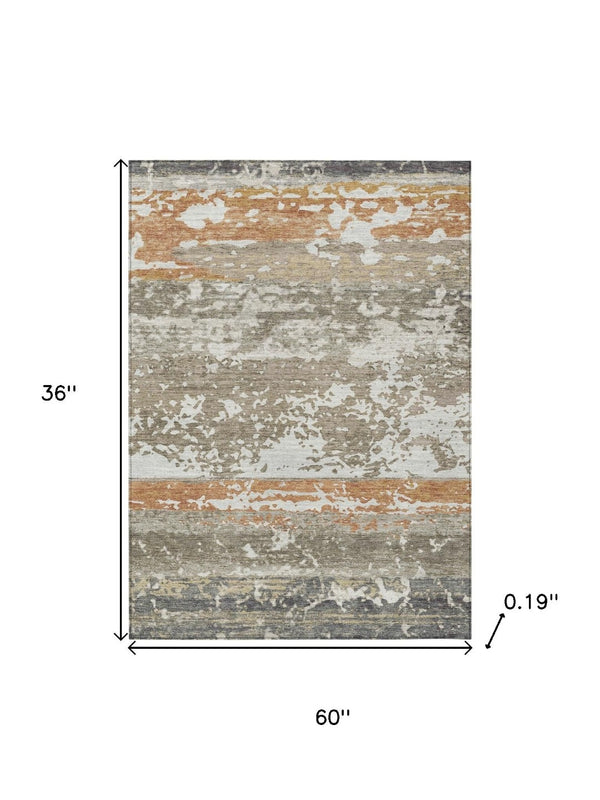 HomeRoots 8' X 10' Washable Taupe Copper Ivory Striped Rug - Durable Indoor Outdoor Style for Any Space! 690456