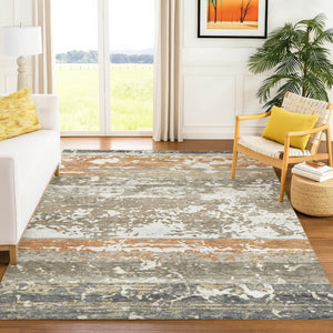 HomeRoots 8' X 10' Washable Taupe Copper Ivory Striped Rug - Durable Indoor Outdoor Style for Any Space! 690456