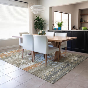 HomeRoots 8' X 10' Washable Taupe Copper Ivory Striped Rug - Durable Indoor Outdoor Style for Any Space! 690456