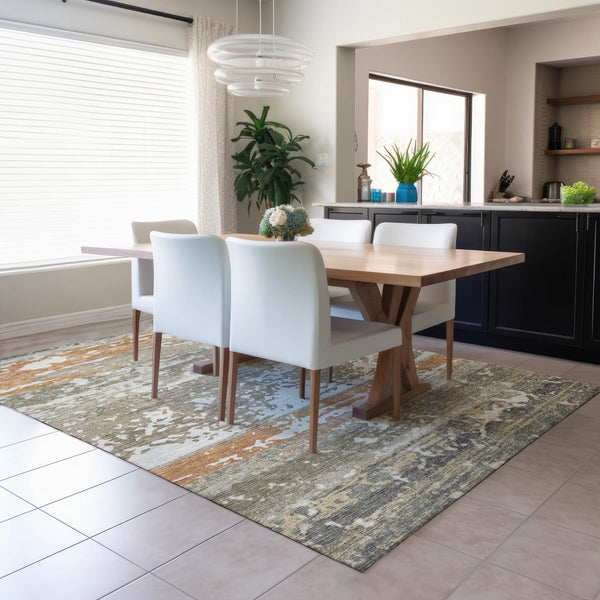 HomeRoots 8' X 10' Washable Taupe Copper Ivory Striped Rug - Durable Indoor Outdoor Style for Any Space! 690456