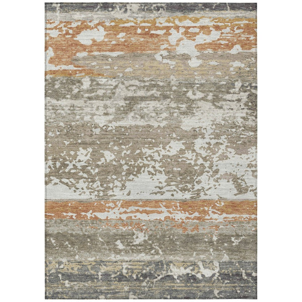 HomeRoots 9' X 12' Durable Taupe Copper Ivory Striped Washable Area Rug for Indoor Outdoor Spaces 690457