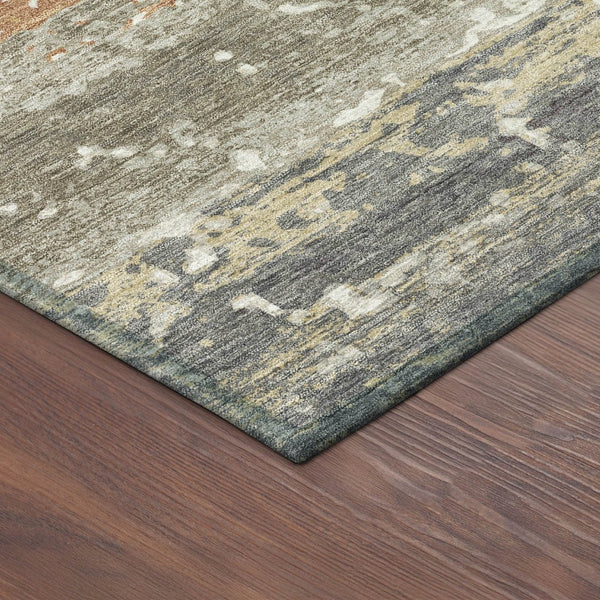 HomeRoots 9' X 12' Durable Taupe Copper Ivory Striped Washable Area Rug for Indoor Outdoor Spaces 690457