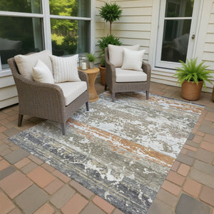 HomeRoots 10' Taupe Copper Ivory Striped Washable Area Rug - Durable Indoor/Outdoor Comfort for High Traffic Spaces 690458