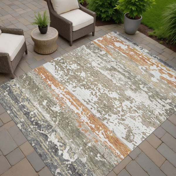 HomeRoots 10' Taupe Copper Ivory Striped Washable Area Rug - Durable Indoor/Outdoor Comfort for High Traffic Spaces 690458