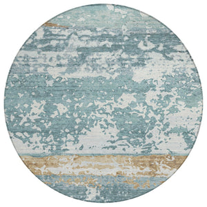 HomeRoots 8' Teal Blue Striped Area Rug - Washable Indoor/Outdoor Round Design for Cozy, Stylish Spaces 690461