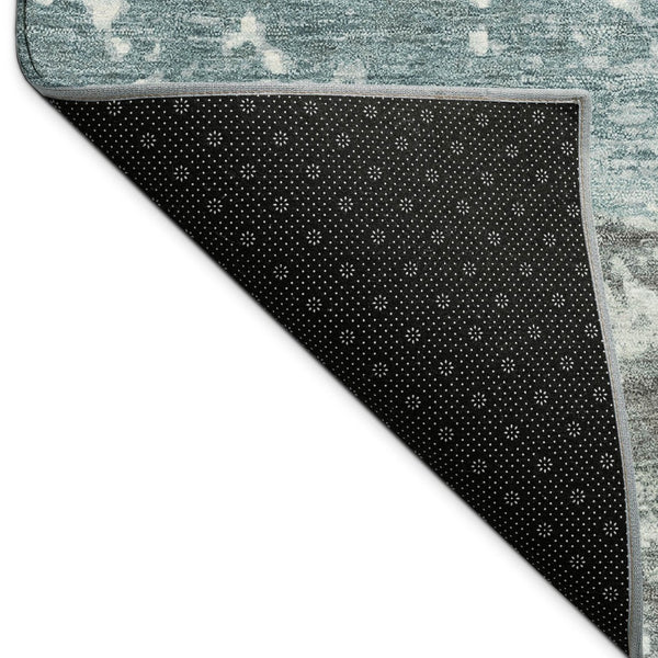 HomeRoots 8' Teal Blue Striped Area Rug - Washable Indoor/Outdoor Round Design for Cozy, Stylish Spaces 690461