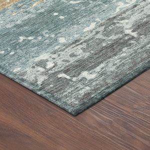 HomeRoots 8' Teal Blue Striped Area Rug - Washable Indoor/Outdoor Round Design for Cozy, Stylish Spaces 690461