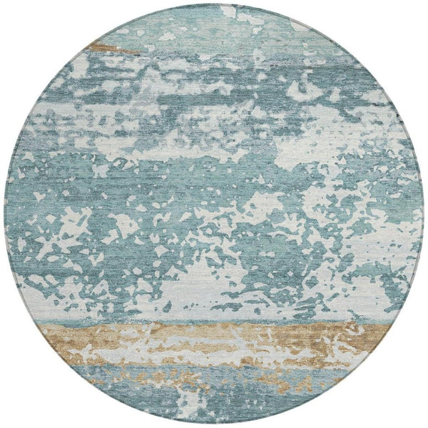 HomeRoots 8' Teal Blue Striped Area Rug - Washable Indoor/Outdoor Round Design for Cozy, Stylish Spaces 690461
