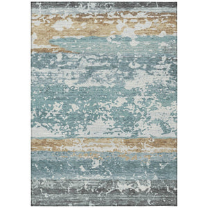 HomeRoots 9' X 12' Stylish Teal Blue, Ivory & Khaki Striped Washable Indoor/Outdoor Area Rug for Versatile Use 690463