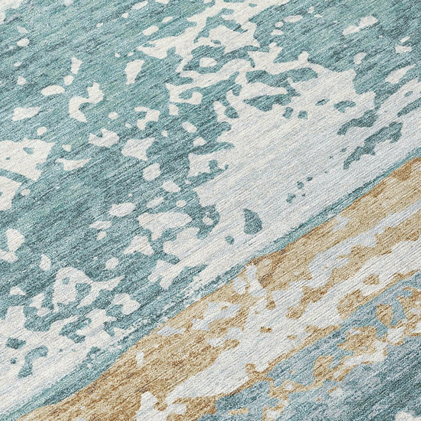 HomeRoots 9' X 12' Stylish Teal Blue, Ivory & Khaki Striped Washable Indoor/Outdoor Area Rug for Versatile Use 690463