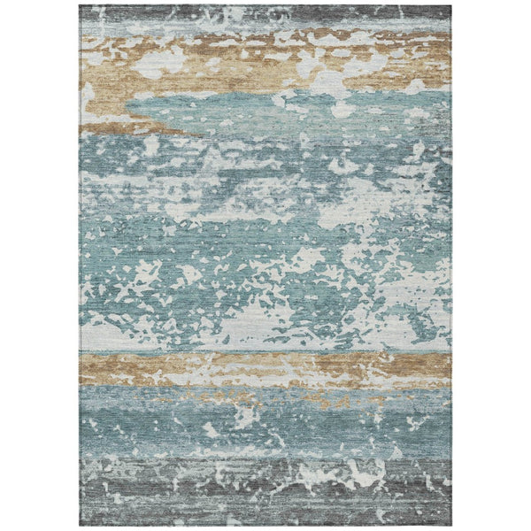HomeRoots 10' Coastal-Inspired Teal Blue, Ivory & Khaki Striped Washable Area Rug for Indoor & Outdoor Use 690464
