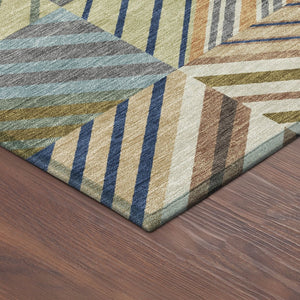 HomeRoots 5' Stylish Beige, Brown & Blue Patchwork Indoor/Outdoor Area Rug - Durable, Washable & Versatile! 690466