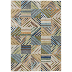 HomeRoots 8' X 10' Washable Patchwork Area Rug in Beige, Brown, and Blue - Perfect for Indoor & Outdoor Use 690468