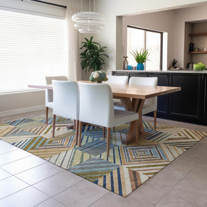 HomeRoots 8' X 10' Washable Patchwork Area Rug in Beige, Brown, and Blue - Perfect for Indoor & Outdoor Use 690468