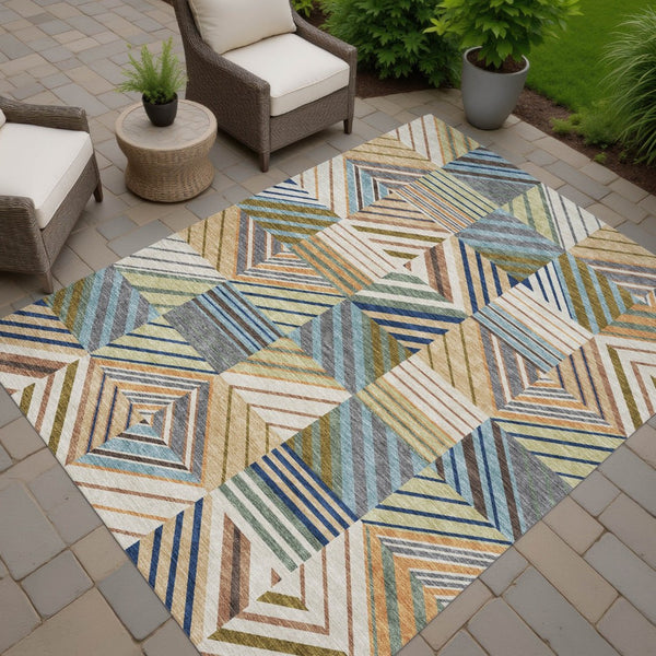 HomeRoots 8' X 10' Washable Patchwork Area Rug in Beige, Brown, and Blue - Perfect for Indoor & Outdoor Use 690468