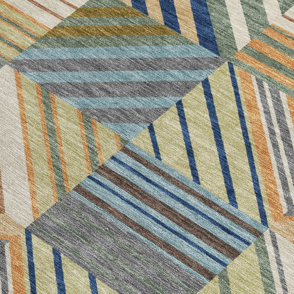 HomeRoots 9' X 12' Stylish Beige, Brown & Blue Patchwork Rug - Washable, Durable for Indoor/Outdoor Spaces! 690469
