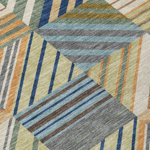 HomeRoots 9' X 12' Stylish Beige, Brown & Blue Patchwork Rug - Washable, Durable for Indoor/Outdoor Spaces! 690469
