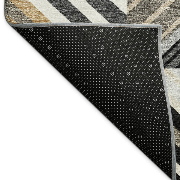 HomeRoots 8' Round Patchwork Indoor Outdoor Rug in Black, Gray & Khaki - Stylish, Washable & Durable Design 690473