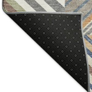 HomeRoots 8' Round Copper, Ivory & Blue Patchwork Area Rug – Washable, Durable for Indoor & Outdoor Use 690479