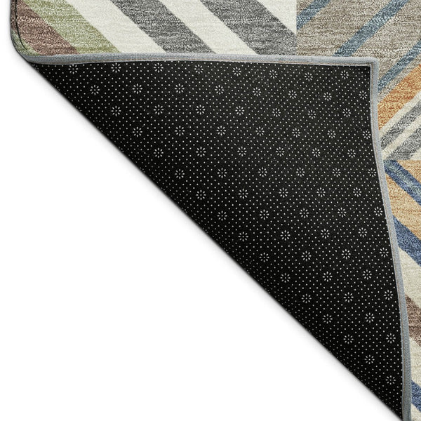 HomeRoots 8' Round Copper, Ivory & Blue Patchwork Area Rug – Washable, Durable for Indoor & Outdoor Use 690479