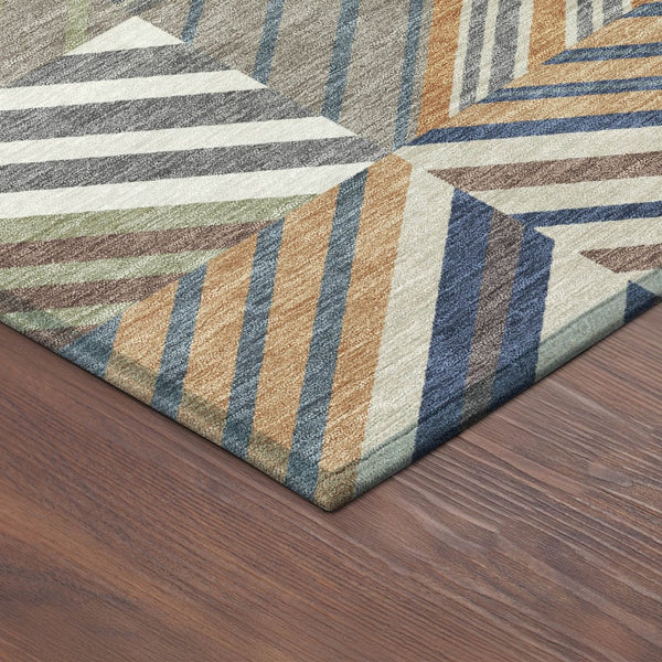 HomeRoots 8' Round Copper, Ivory & Blue Patchwork Area Rug – Washable, Durable for Indoor & Outdoor Use 690479