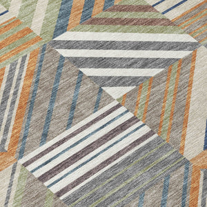 HomeRoots 8' Round Copper, Ivory & Blue Patchwork Area Rug – Washable, Durable for Indoor & Outdoor Use 690479