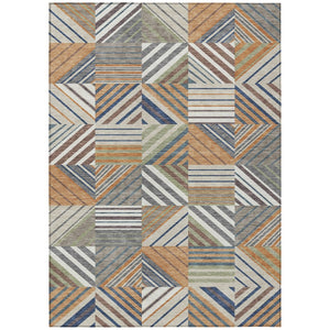 HomeRoots 8' X 10' Stylish Copper, Ivory & Blue Patchwork Indoor/Outdoor Area Rug – Machine Washable & Durable! 690480