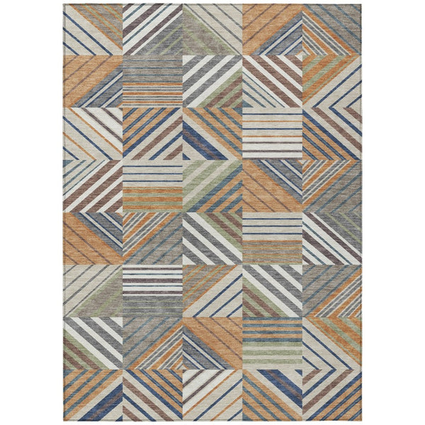 HomeRoots 8' X 10' Stylish Copper, Ivory & Blue Patchwork Indoor/Outdoor Area Rug – Machine Washable & Durable! 690480