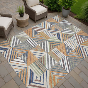 HomeRoots 8' X 10' Stylish Copper, Ivory & Blue Patchwork Indoor/Outdoor Area Rug – Machine Washable & Durable! 690480