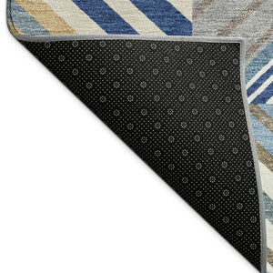 HomeRoots 8' Denim Blue, Ivory & Brown Patchwork Area Rug – Washable, Durable, Indoor/Outdoor Versatility! 690486
