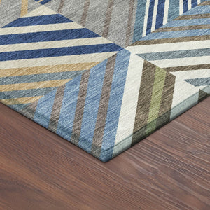 HomeRoots 8' Denim Blue, Ivory & Brown Patchwork Area Rug – Washable, Durable, Indoor/Outdoor Versatility! 690486