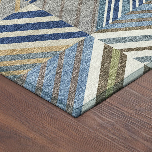 HomeRoots 8' Denim Blue, Ivory & Brown Patchwork Area Rug – Washable, Durable, Indoor/Outdoor Versatility! 690486
