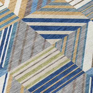 HomeRoots 8' Denim Blue, Ivory & Brown Patchwork Area Rug – Washable, Durable, Indoor/Outdoor Versatility! 690486