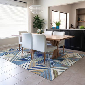 HomeRoots 8' Denim Blue, Ivory & Brown Patchwork Area Rug – Washable, Durable, Indoor/Outdoor Versatility! 690486