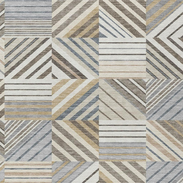 HomeRoots 5' X 8' Patchwork Area Rug - Ivory Gray Brown, Durable Indoor/Outdoor, Washable & Stain Resistant 690490