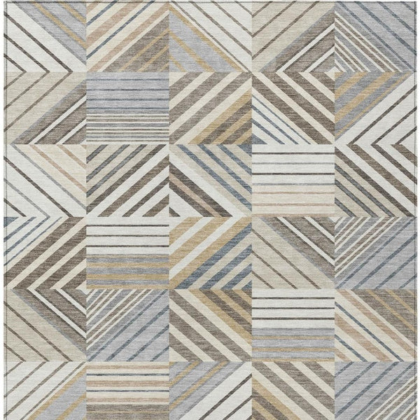 HomeRoots 5' X 8' Patchwork Area Rug - Ivory Gray Brown, Durable Indoor/Outdoor, Washable & Stain Resistant 690490