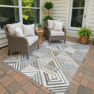 HomeRoots 5' X 8' Patchwork Area Rug - Ivory Gray Brown, Durable Indoor/Outdoor, Washable & Stain Resistant 690490