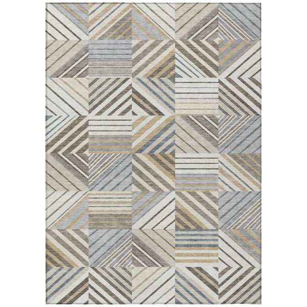 HomeRoots 5' X 8' Patchwork Area Rug - Ivory Gray Brown, Durable Indoor/Outdoor, Washable & Stain Resistant 690490