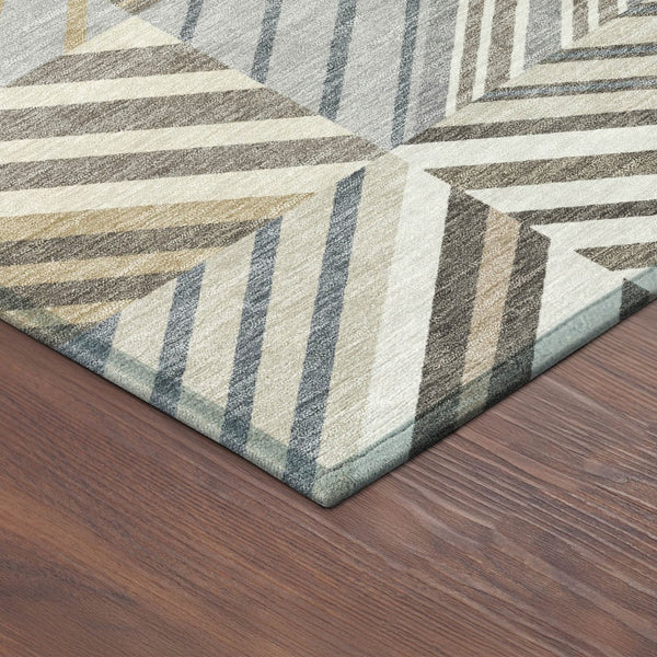 HomeRoots 8' Round Patchwork Area Rug - Washable Indoor/Outdoor, Durable Polyester, Modern Ivory & Gray Design 690491