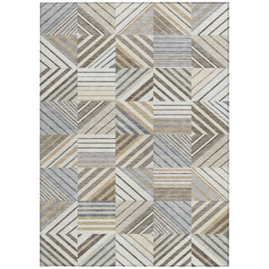 HomeRoots 9' X 12' Stylish Ivory Gray Brown Patchwork Area Rug - Washable, Durable, Indoor/Outdoor Versatility 690493