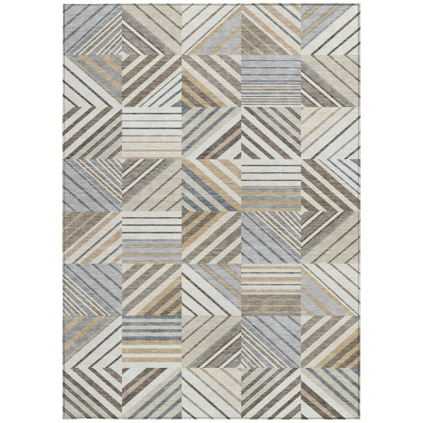 HomeRoots 9' X 12' Stylish Ivory Gray Brown Patchwork Area Rug - Washable, Durable, Indoor/Outdoor Versatility 690493