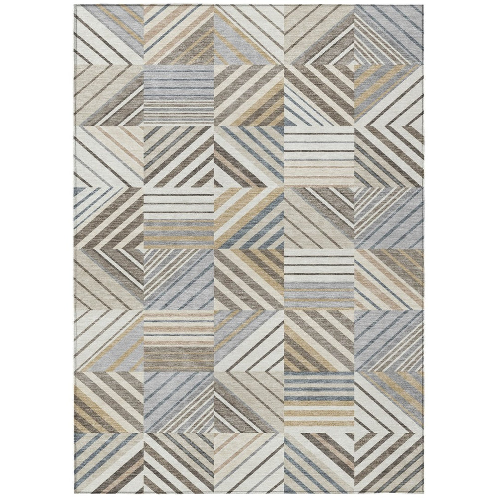 HomeRoots 9' X 12' Stylish Ivory Gray Brown Patchwork Area Rug - Washable, Durable, Indoor/Outdoor Versatility 690493