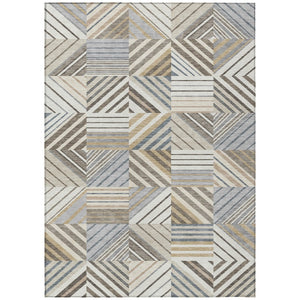 HomeRoots 9' X 12' Stylish Ivory Gray Brown Patchwork Area Rug - Washable, Durable, Indoor/Outdoor Versatility 690493