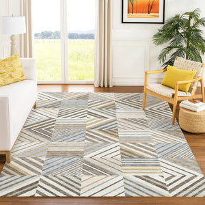 HomeRoots 9' X 12' Stylish Ivory Gray Brown Patchwork Area Rug - Washable, Durable, Indoor/Outdoor Versatility 690493