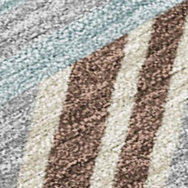 HomeRoots 5' X 8' Versatile Taupe Brown & Blue Patchwork Indoor-Outdoor Rug – Washable & Durable Design! 690496