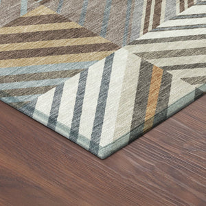 HomeRoots 8' Taupe Brown and Blue Round Patchwork Rug – Durable, Washable, Ideal for Indoor & Outdoor Spaces! 690497
